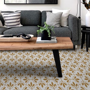 Golden Imitation Ornament Vinyl Flooring, White Non Toxic Print, Yellow Eco Friendly Floor, Luxury Area Floor PVC, Comfort Flooring