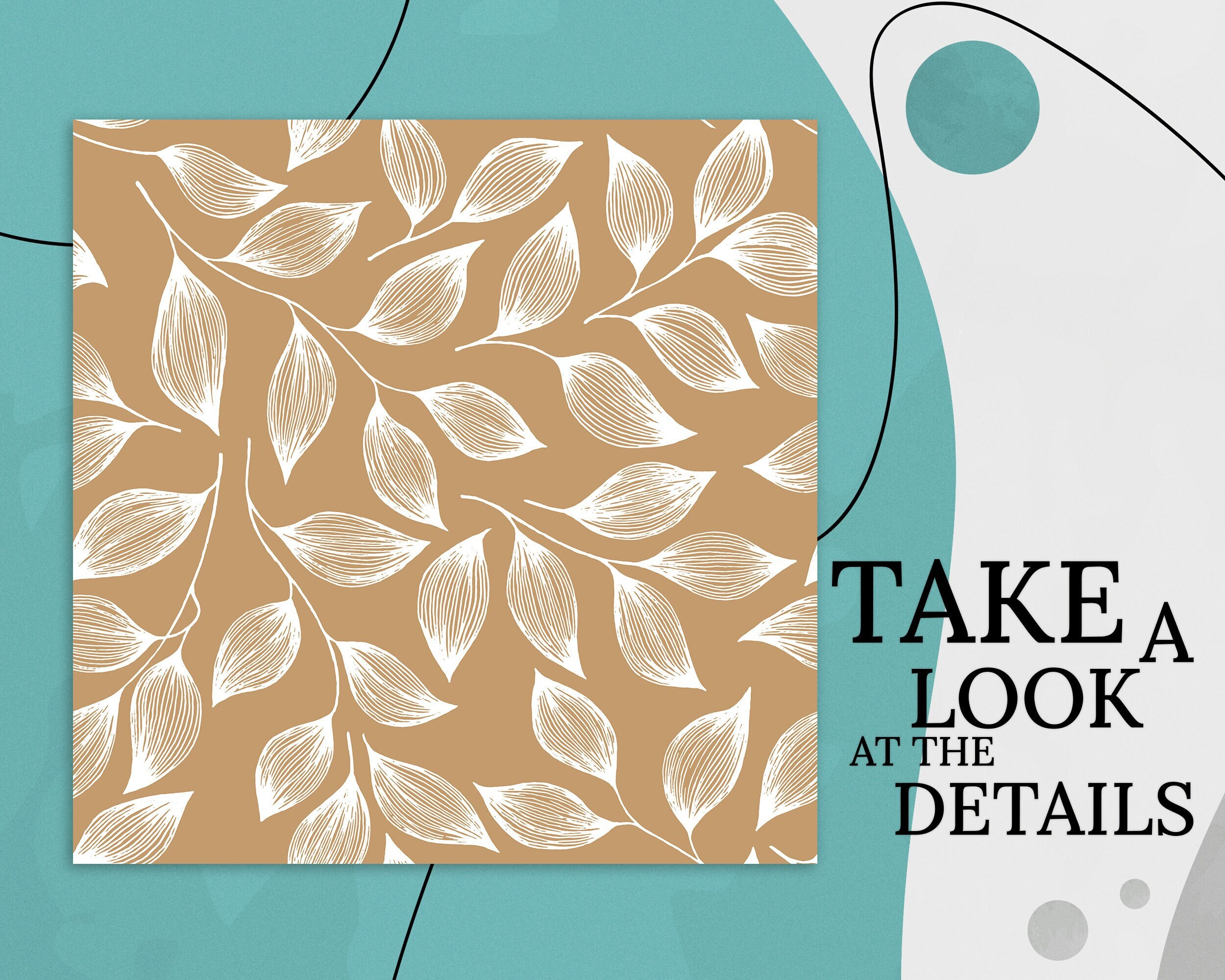 Leaf Pattern Linoleum Lineart Boho Decorative Leaves Vinyl Flooring, Beige Abstract Decor ...
