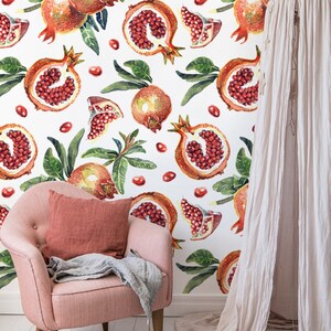 Floral and Fruit removable wallpaper Retro watercolor wall mural, Wallpaper roll, Self adhesive, Paper wallpaper, Pattern wallpaper 27M image 2