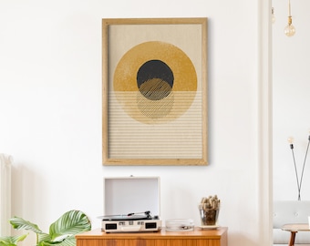 Abstract Orange Sun Poster, Yellow Wall Art, Beige Art Print, Abstract Print, Bauhaus Poster, Home Decor, Canvas Print, Housewarming Gift