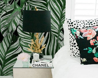 Dark Tropical Jungle Leaves removable wallpaper - delicate art wall, self adhesive, watercolor wall decor, contemporary wallpaper #128M