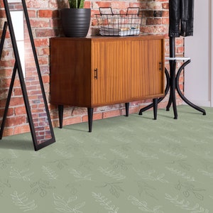 Cartoon Outline Soft Pattern Vinyl Flooring, Green Retro Floor Cover, White Flooring Decor, Floral Modern Flooring, Bedroom Inspirations