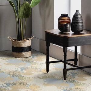 Impressionist Ink Print Vinyl Flooring, Gray Retro Floor Cover, Beige Flooring Decor, Abstract Modern Flooring, Living Room Decoration