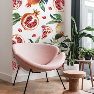 Floral and Fruit removable wallpaper Retro watercolor wall mural, Wallpaper roll, Self adhesive, Paper wallpaper, Pattern wallpaper 27M image 1