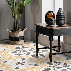 Leafy Tile Motif Vinyl Flooring, White Luxury Flooring, Brown Kitchen Makeover, Artdeco Art Floor, Bedroom Inspirations, Retro Floor Cover