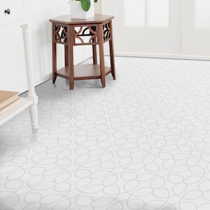 One Line Draw Illustration Vinyl Flooring, White Kitchen Makeover, Gray Flooring Decor, Minimalist Vinyl Sheet Floor, Area Floor PVC