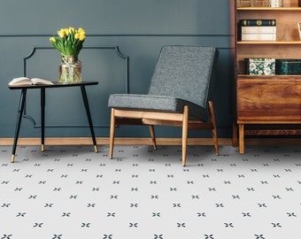Minimalist Hash Template Vinyl Flooring, White Retro Floor Cover, Black Easy To Clean Flooring, Minimalist Vinyl Sheet Floor, Pet Friendly