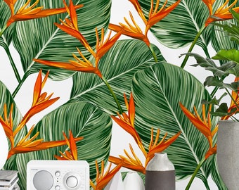 Beautiful Floral Jungle, Retro removable wallpaper - delicate art wall, self adhesive, watercolor wall decor, contemporary wallpaper #125M