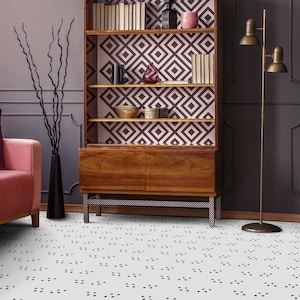 Ordinary Dots Vinyl Flooring, White Retro Floor Cover, Black Easy To Clean Flooring, Minimalist Modern Flooring, Comfort Flooring