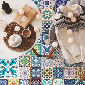 Pisos de vinilo de Lisboa, decoración estética de habitaciones en blanco, estampado no tóxico en azul marino, decoración de azulejos para el hogar y la oficina, material de PVC para áreas