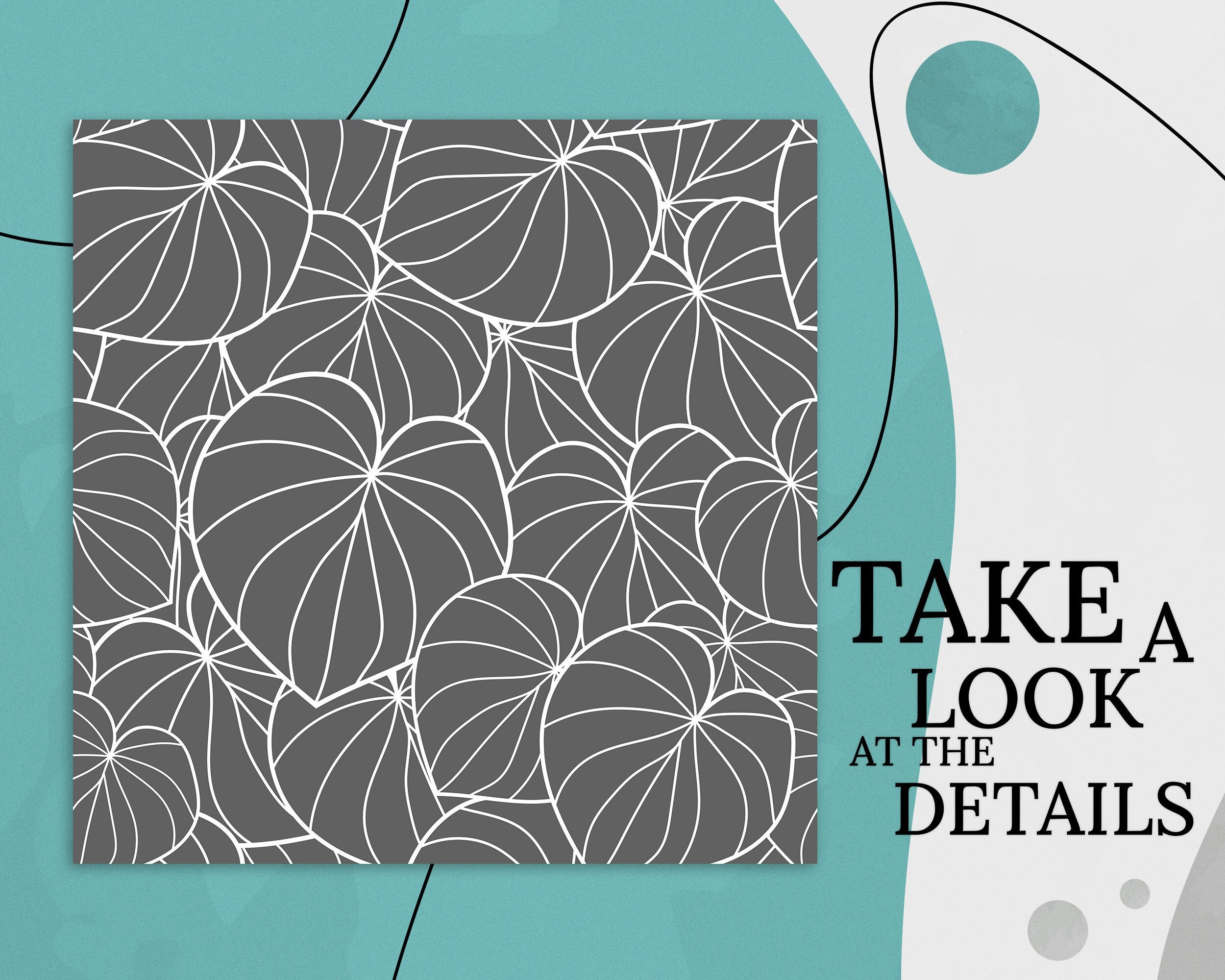 Lineart Tropical Leaves Vinyl Flooring, Gray Decorative Flooring, White