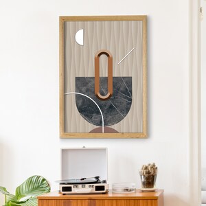 Plakat z miedzianym brelokiem, beżowa sztuka ścienna, złoty wydruk artystyczny, abstrakcyjny wydruk, dekoracyjny plakat, sztuka geometryczna, plakat wystawowy, wystrój domu