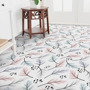 Pastel Autumn Leaves Vinyl Flooring, White Art Floor, Pink Custom Flooring, Floral Decorative Flooring, Eco Friendly, Bedroom Inspirations