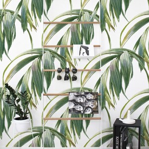 Long Exotic Leafs, removable wallpaper - wallpaper, removable, repositionable, reusable, self-adhesive, wall mural, peel and stick #177M