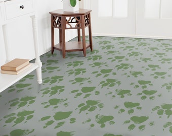 Natural Tracks Paws Animals Art Vinyl Flooring, Green Baby Shower Ideas, Gray Abstract Decor, Dogs Comfort Flooring, High Quality Print