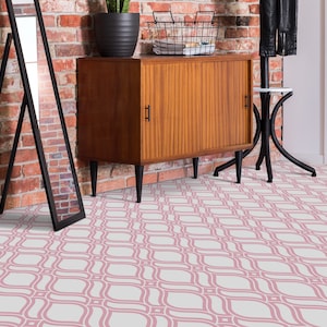 Castle Pattern Geometric Set Vinyl Flooring, White Luxury Flooring, Pink Nursery Flooring, Geometric Office Decor, Eco Friendly Floor
