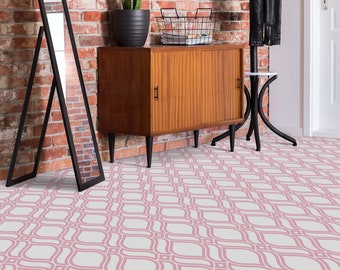 Castle Pattern Geometric Set Vinyl Flooring, White Luxury Flooring, Pink Nursery Flooring, Geometric Office Decor, Eco Friendly Floor