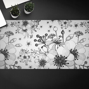 Black And White Floral Desk Mat, Desk Protective Mat, Office Ornament, Table Protector Accessories, Various size, Home Office