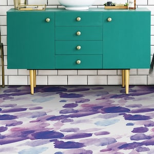 Watercolor Obliquely Stains Vinyl Flooring, Purple Baby Shower Ideas, White Abstract Decor, Abstract Comfort Flooring, Area Floor PVC