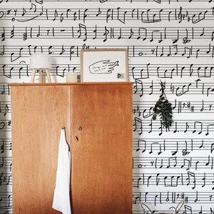 Notes removable wallpaper Music wall art, Musician wall mural, Black and white wall art, Wallpaper roll, Seamless pattern wall mural 59M image 2