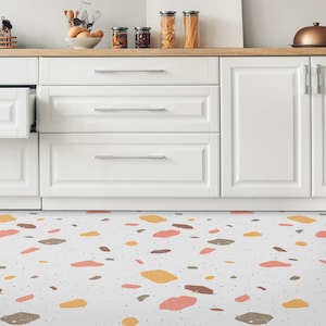 Stony Bright Mosaic Vinyl Flooring, Beige Kitchen Makeover, Orange Easy To Clean Flooring, Retro Vinyl Sheet Floor, Art Floor