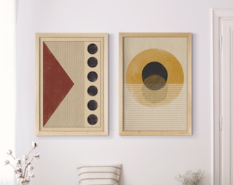 Set Of 2 Posters, Abstract Bauhaus Poster, Beige Art Print, Yellow Print, Abstract Wall Art, Bauhaus Poster, Home Decor, Bauhaus Print
