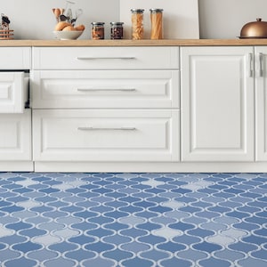 Tiles Porcelain Style Vinyl Flooring, Blue Retro Floor Art, White Custom Flooring, Morrocan Bedroom Inspirations, Ideas For Work
