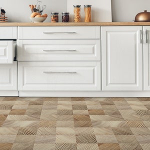 Wood Construction Set Vinyl Flooring, Brown Nursery Flooring, Beige Flooring Decor, Squares Gift For Her, Easy To Clean Flooring
