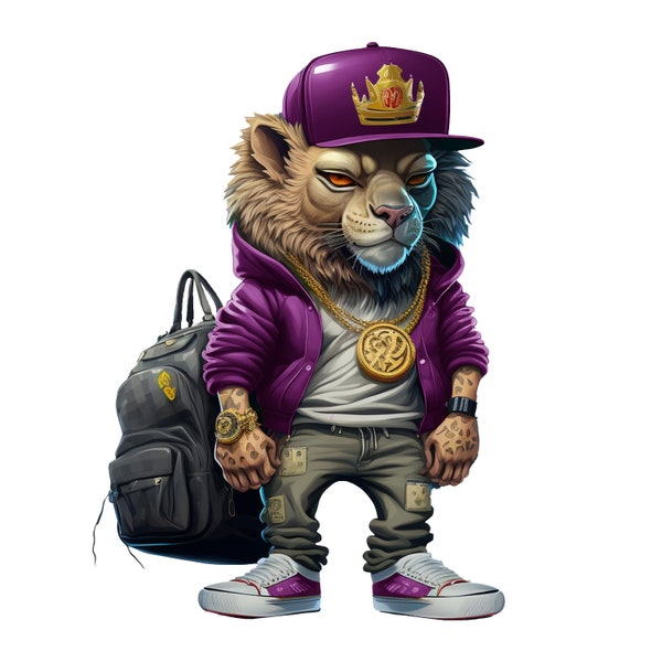 Hustle Hard, Purple Drip Lion Png, urban Street Png, Apparel Png, Swag Png, Fresh Png, Dope Png, Cut File for Cricut, Silhouette