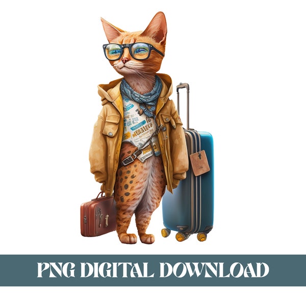 Adventurous Fashion Travel Cat Clipart PNG - Road-Trip & Sightseeing Design for T-Shirts And More