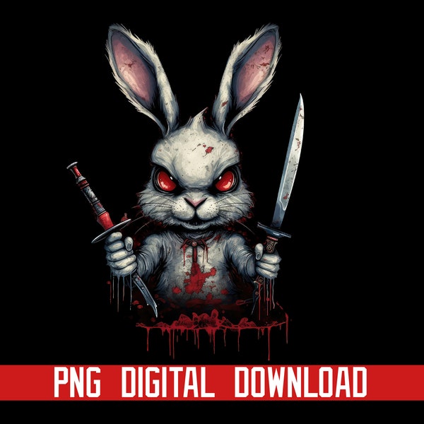 Monstrous Rabbit with Knife and Bloodstains Clipart- The Ultimate Horror Decor design PNG- Instant Download- Digital File