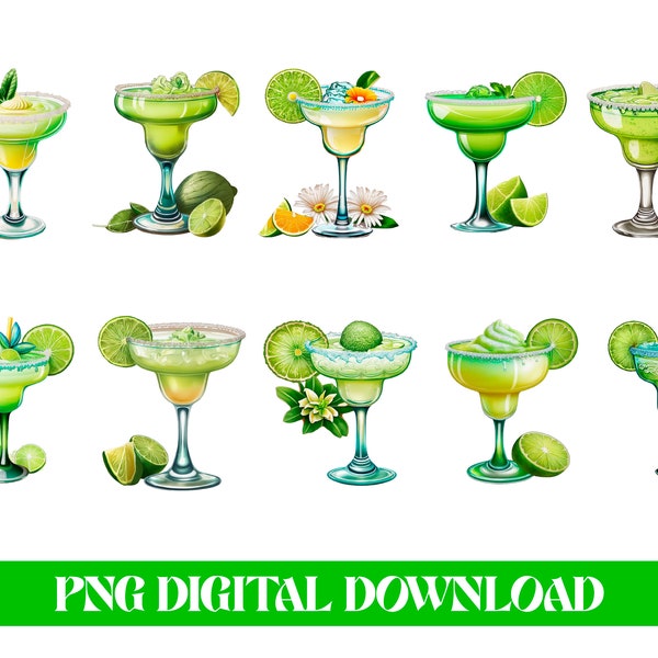 Refreshing Lime Margarita Clipart Bundle - 10 PNG Designs for Instant Download