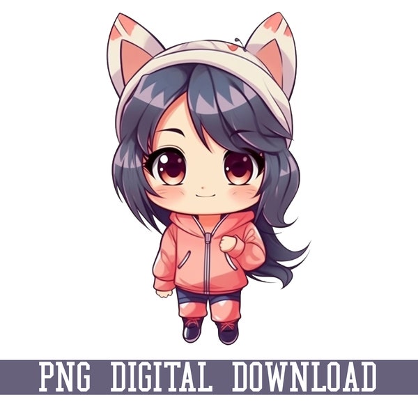 Cute Anime Girl clipart, Anime girl art drawing, Commercial Use PNG File, Digital Download