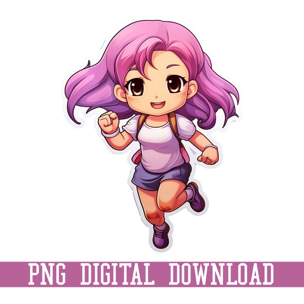 Vibrant and Cute Anime Girl with Colored Hair - Kawaii Digital Art Print- Commercial Use Allowed- Digital Download