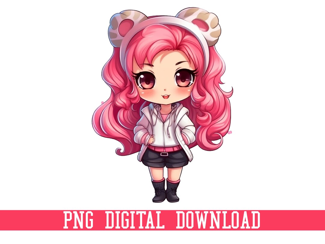 Long Curly Hair Cute Anime Girl Clipart Anime Girl PNG File Digital Download Etsy
