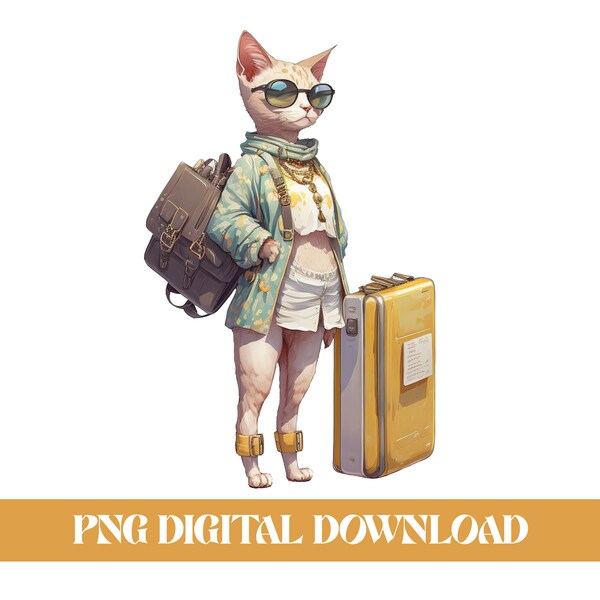 Adventurous Travel Cat Clipart PNG - Road-Trip & Sightseeing Design for T-Shirts And More