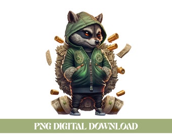 Hip Hop Money Racoon Faashion Digital Png Design - Money PNG Download-Hustle Hard Png- T-shirt Design