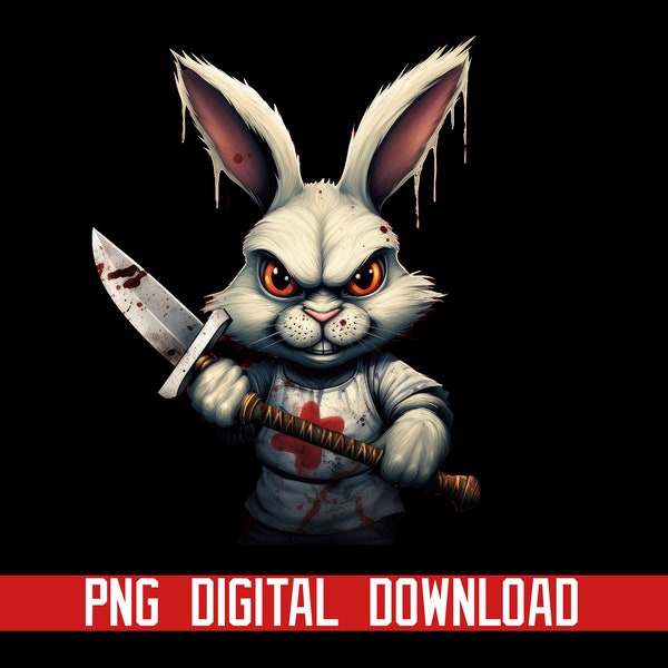 Monster Rabbit with Knife Design PNG - Unique and Unsettling Decor Piece Clipart- Digital File- Instant Download