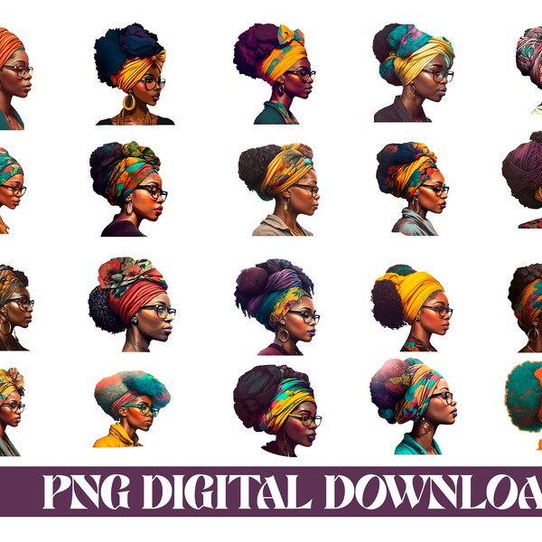 Black Woman 20 bundle Beauty Clipart - Black Girl Magic Png ,Head Wrap Png -Afro Woman Png - Instant Download