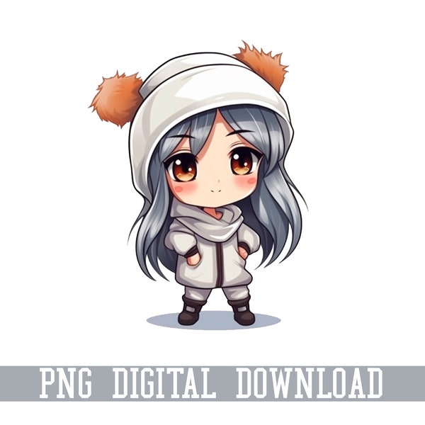 Charming Anime Girl with Fox Ears - Kawaii Digital Art Print- Anime Girl Clipart for Commercial Use- Instant Download