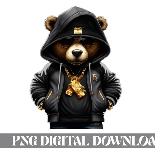 Hustle Hard ,Grey Dope Bear Png Style Design: Fresh & Dope Apparel PNG Designs-Commercial Use