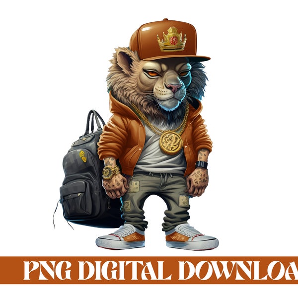 Hustle Hard, Orange Lion Png, urban Street Png, Apparel Png, Swag Png, Fresh Png, Dope Png, Cut File for Cricut, Silhouette