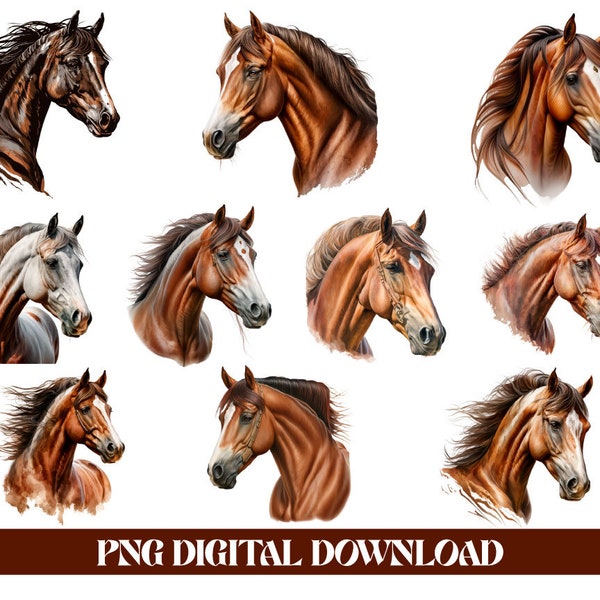 Horse Head PNG Bundle - 10 Designs - | Horse Head Clip Art | Horse Head Silhouette | Horse Head Digital Files