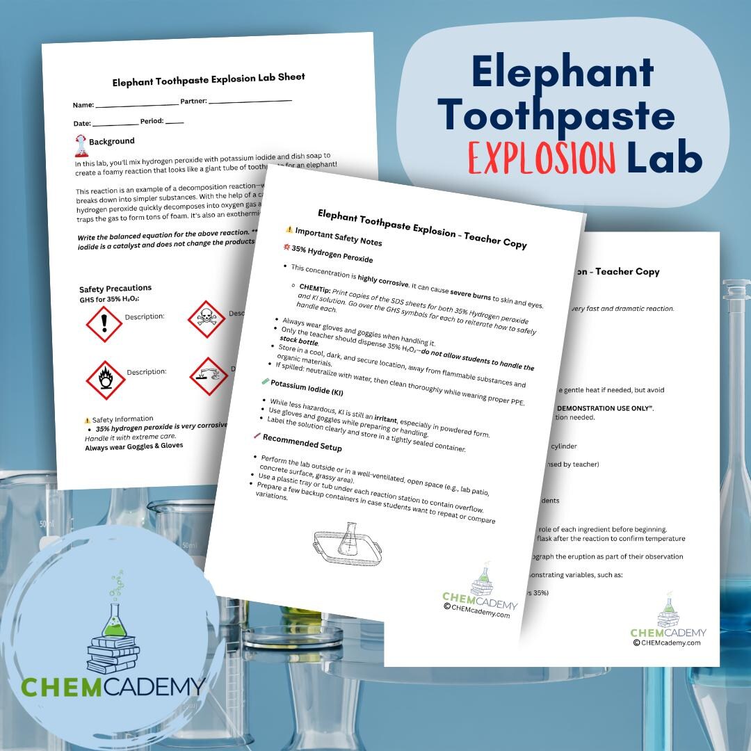 Elephant Toothpaste Chemistry Lab: Decomposition Reaction Printable ...