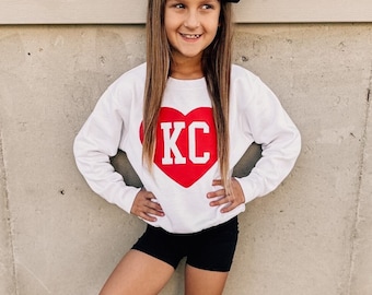 Kids Heart KC | White Long & Short Sleeve T-Shirt | Kansas City | Perfect for Game Day! | Super Soft! Toddler Infant