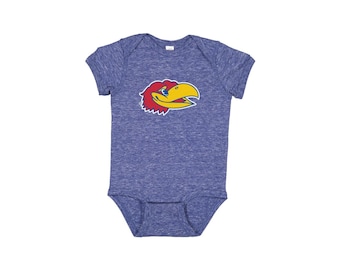 Licensed Jayhawk KU® | Baby Bodysuit | Soft! | the University of Kansas Jayhawks | Licensed KU | Infant | Baby Shower Gift | Blue Melange