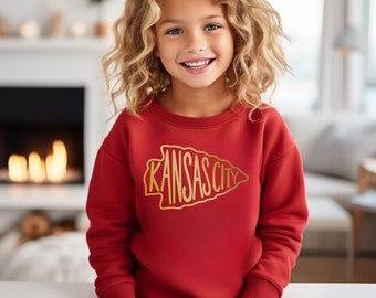 MADE IN KC Toddler Kansas City Arrowhead Red Sweatshirt Long & Short Sleeve T-Shirt | Perfect for Game Day! | Soft!