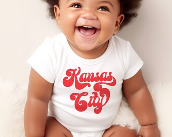 Retro Kansas City Gerber ONESIE® brand unisex 0-3, 6-9, 3-6 months baby bodysuit KC Super Bowl 2023