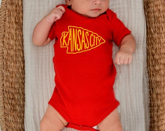 MADE IN KC Kansas City Arrowhead Gerber onesie® brand unisex 0-24 months baby shower gift bodysuit arrowhead Football