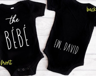 The bebe ONESIE® brand 0-3, 3-6 & 6-9 months Schitt's Creek baby shower / sprinkle gift Moira Alexis Rose bodysuit unisex Ew, David